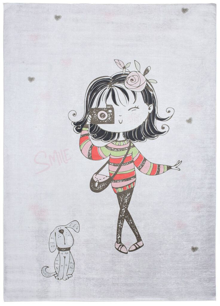 Tapis Emma Enfant Gris Fille Chien Antidérapant