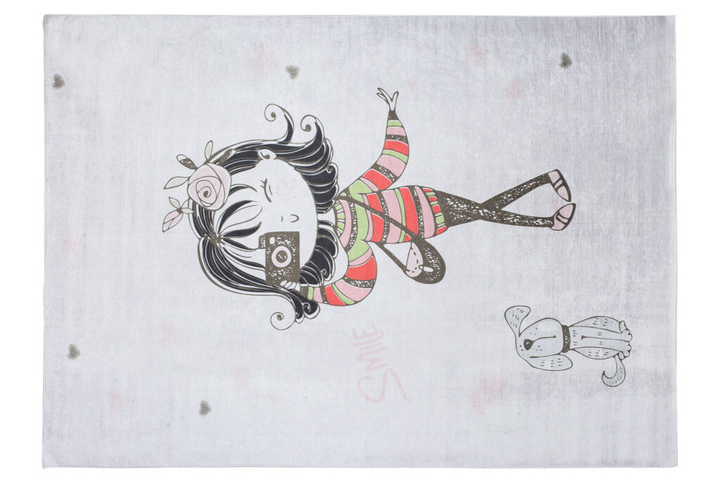 Tapis Emma Enfant Gris Fille Chien Antidérapant