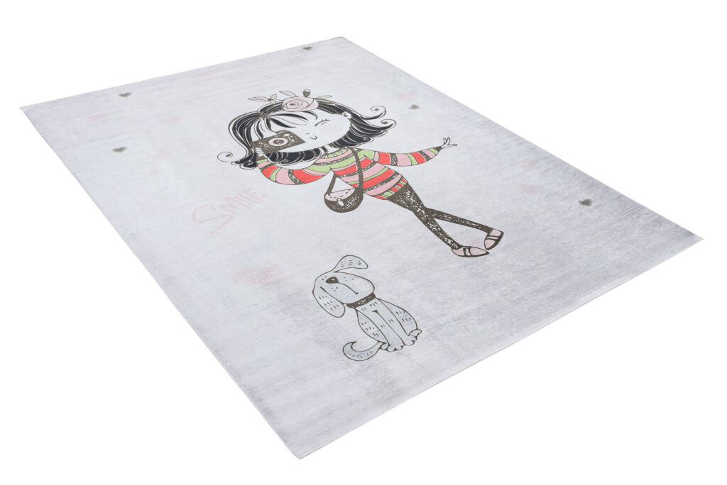 Tapis Emma Enfant Gris Fille Chien Antidérapant