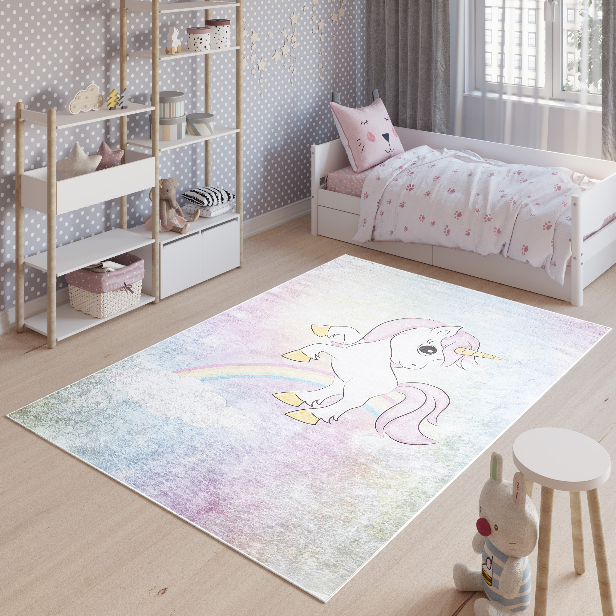 Tapis Emma Antidérapant Lavable Rose Licorne