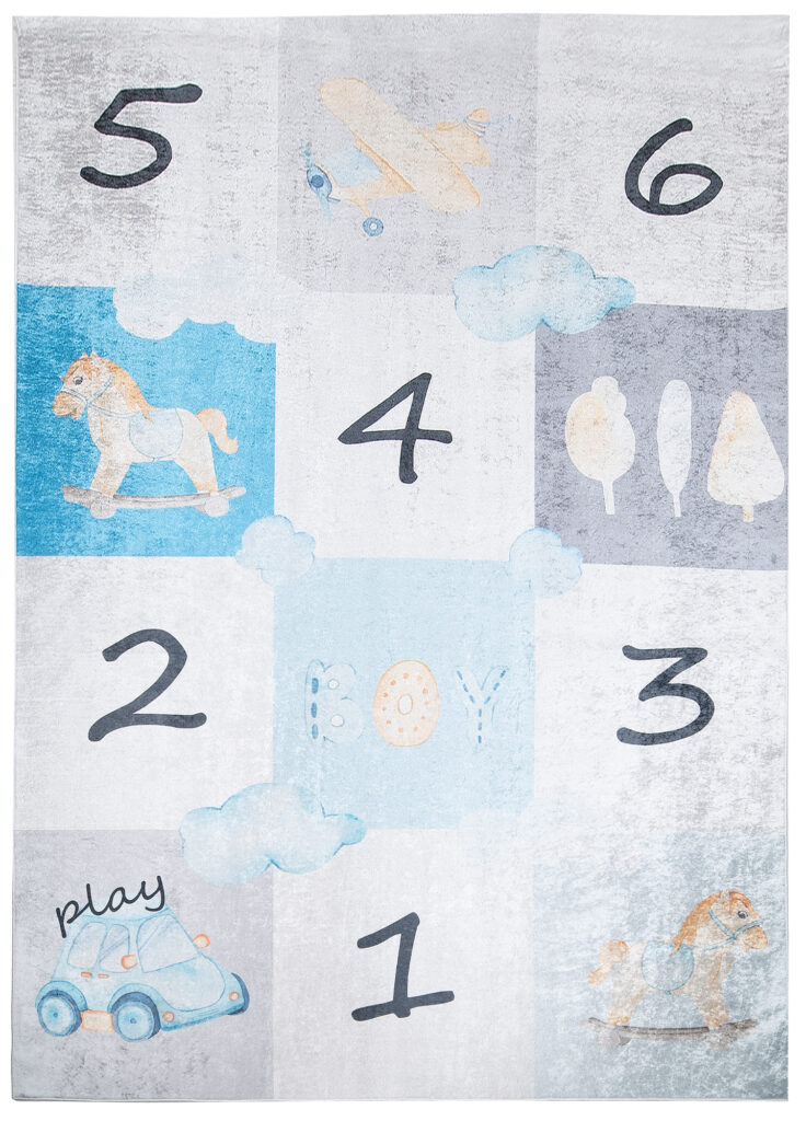 Tapis Emma Enfant Gris Bleu Marelle Antidérapant