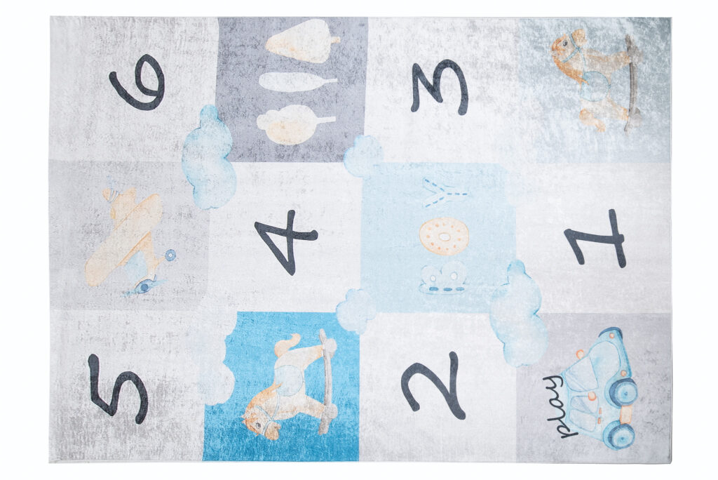 Tapis Emma Enfant Gris Bleu Marelle Antidérapant