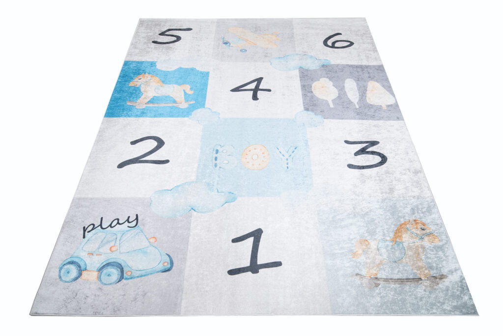 Tapis Emma Enfant Gris Bleu Marelle Antidérapant