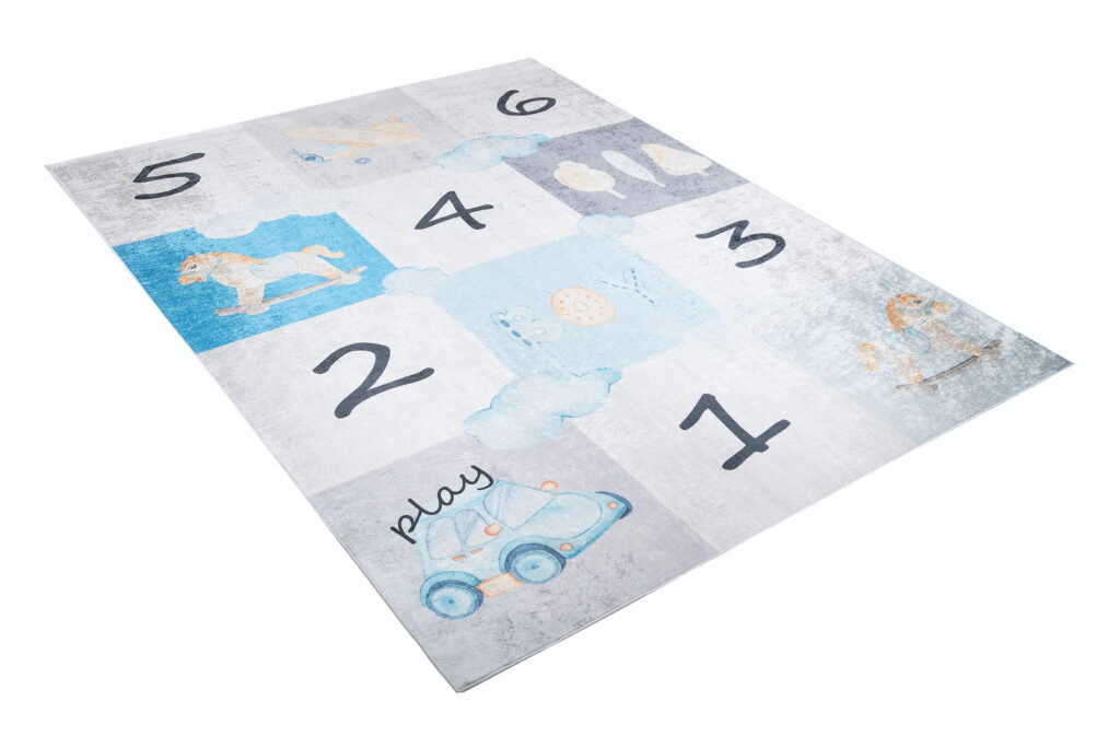 Tapis Emma Enfant Gris Bleu Marelle Antidérapant