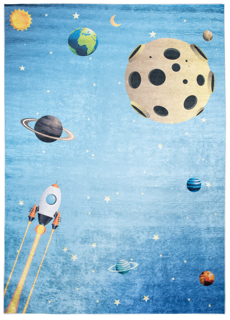 Tapis Emma Enfant Bleu Cosmos Planètes Antidérapant