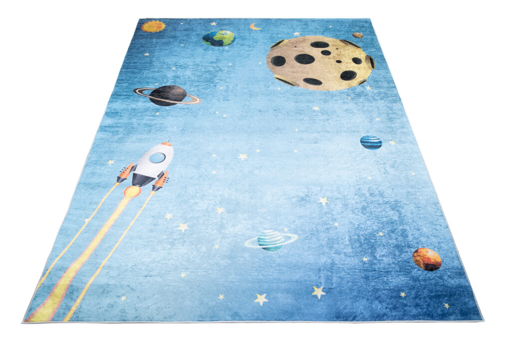 Tapis Emma Enfant Bleu Cosmos Planètes Antidérapant