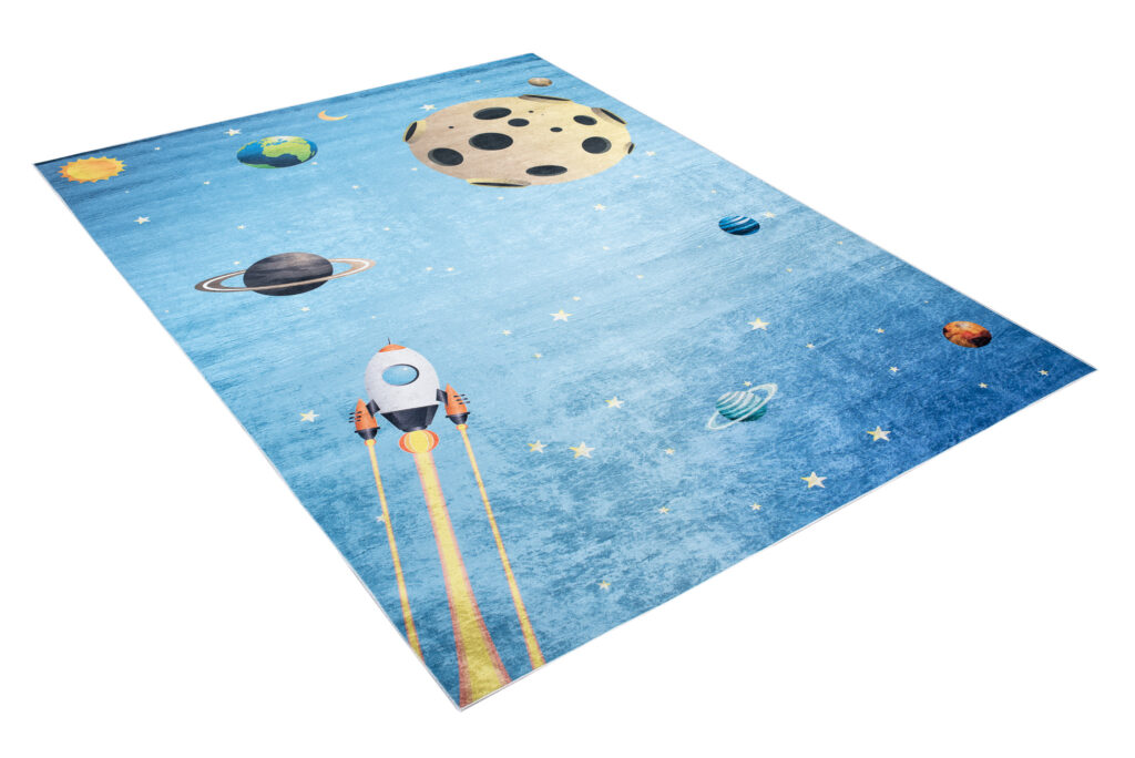 Tapis Emma Enfant Bleu Cosmos Planètes Antidérapant