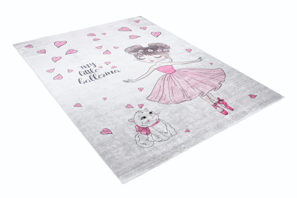 Tapis Emma Enfant Rose Ballerine Chat Antidérapant