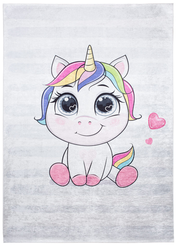Tapis Emma Enfant Gris Licorne Antidérapant