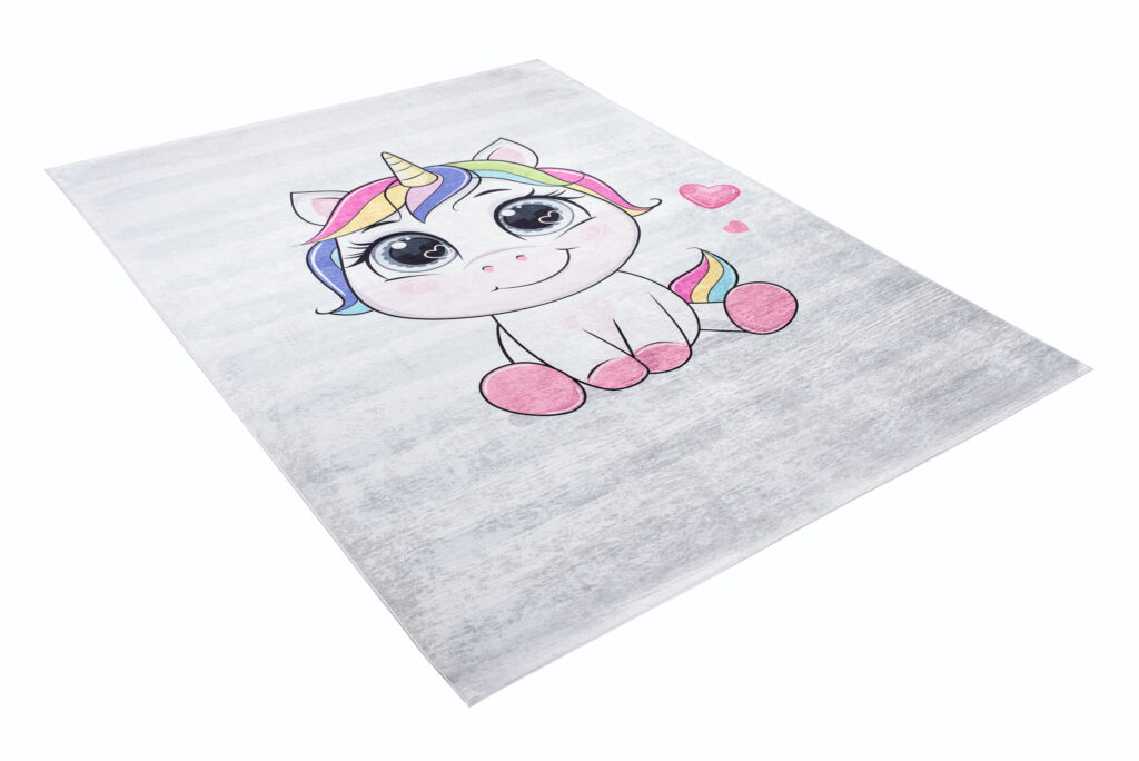 Tapis Emma Enfant Gris Licorne Antidérapant