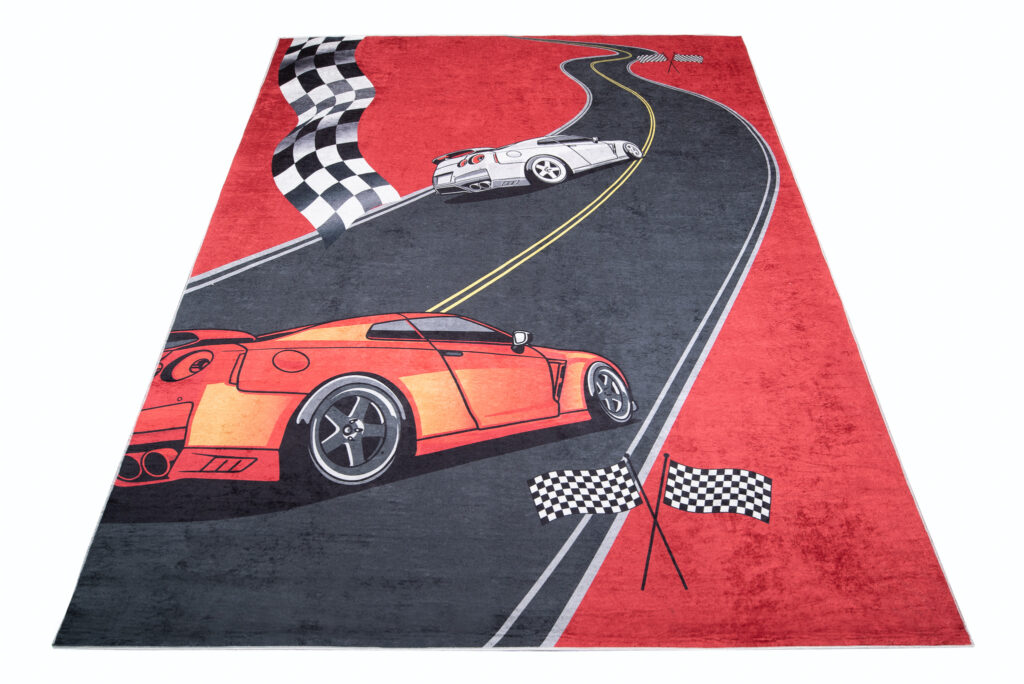 Tapis Emma Enfant Rouge Noir Voitures Antidérapant