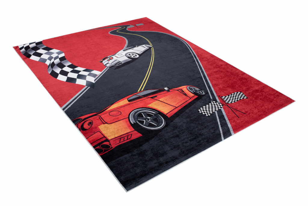 Tapis Emma Enfant Rouge Noir Voitures Antidérapant
