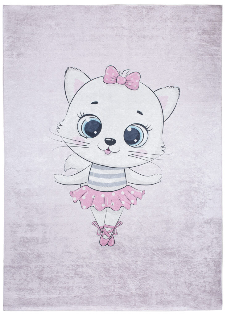 Tapis Emma Enfant Rose Chat Ballerine Antidérapant