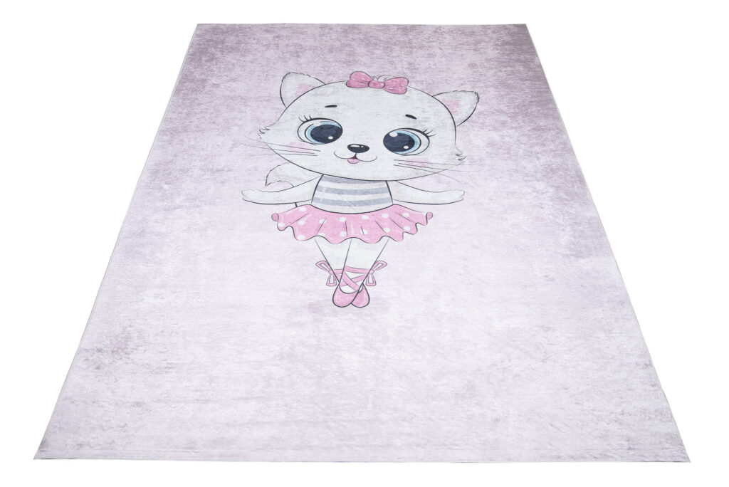 Tapis Emma Enfant Rose Chat Ballerine Antidérapant