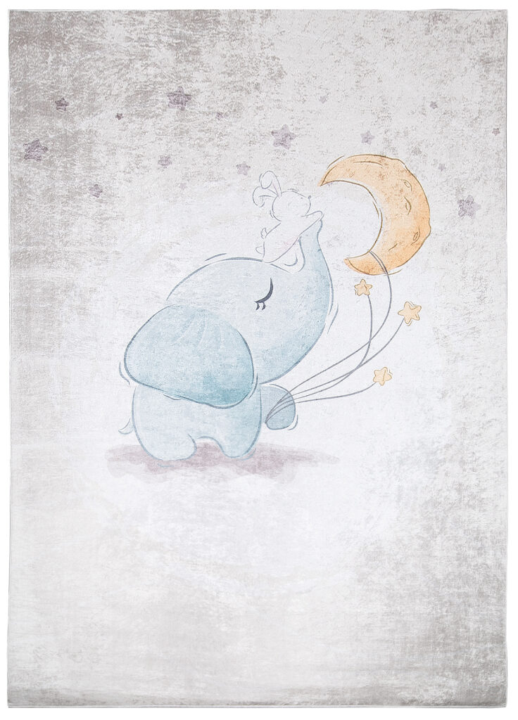 Tapis Emma Enfant Gris Éléphant Lune Antidérapant