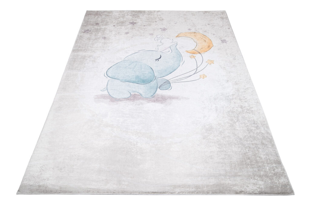 Tapis Emma Enfant Gris Éléphant Lune Antidérapant