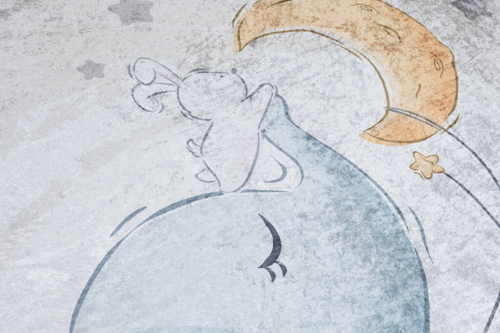 Tapis Emma Enfant Gris Éléphant Lune Antidérapant
