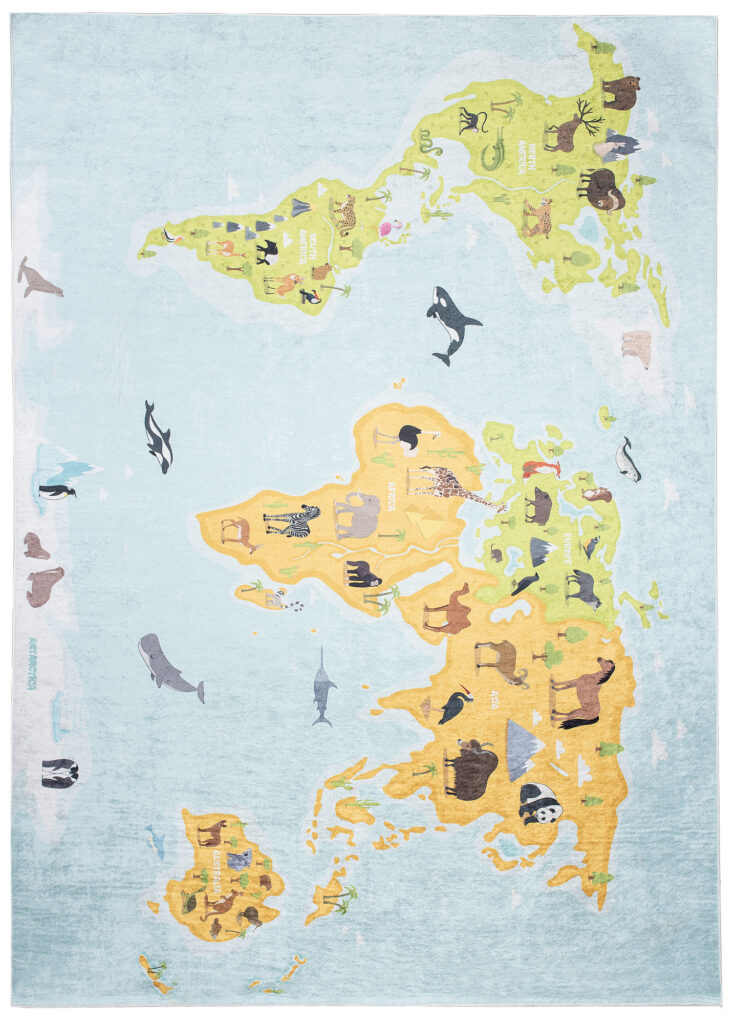 Tapis Emma Enfant Carte du Monde Multicolore Antidérapant