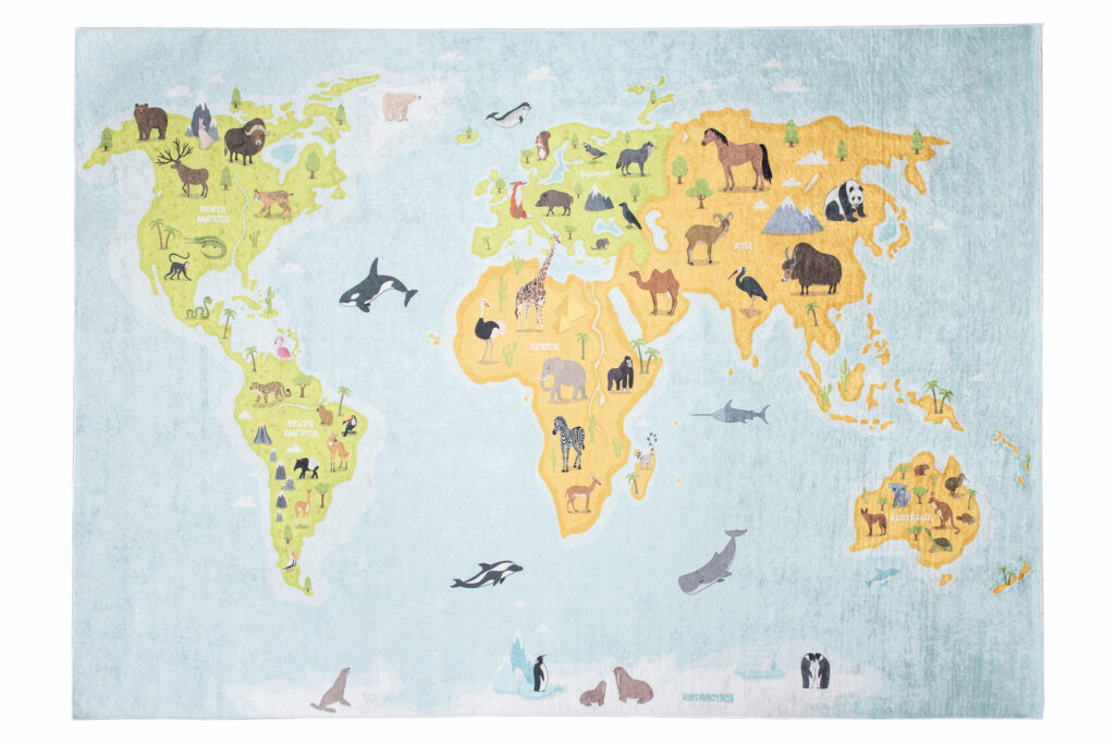 Tapis Emma Enfant Carte du Monde Multicolore Antidérapant