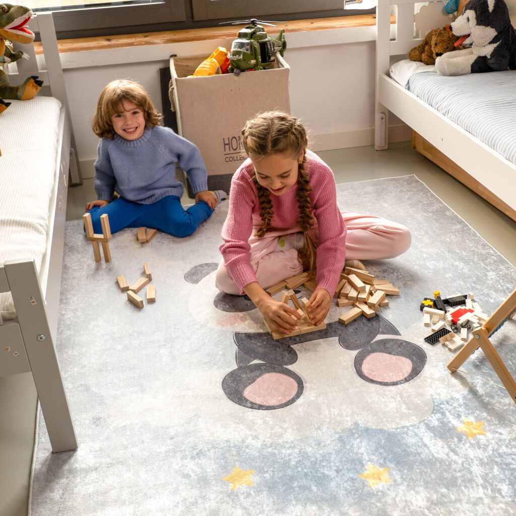 Tapis Emma Gris Bleu Panda Antidérapant
