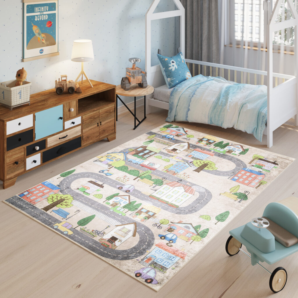Tapis Emma Enfant Couleurs Pastels Ville