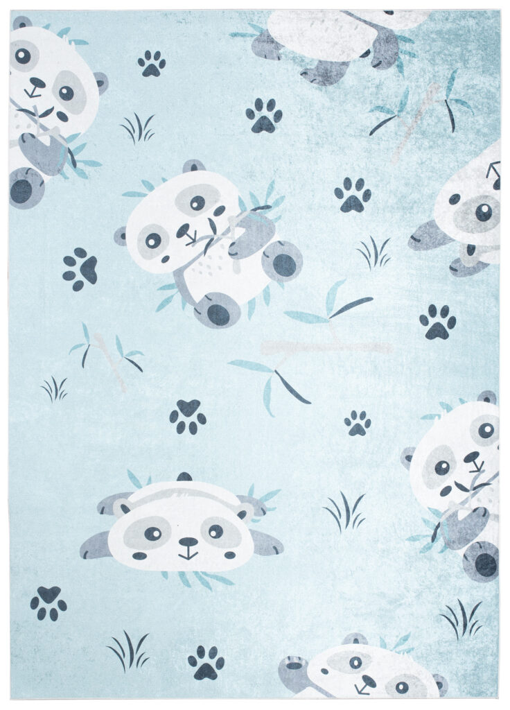 Tapis Emma Antidérapant Lavable Gris Bleu Pandas