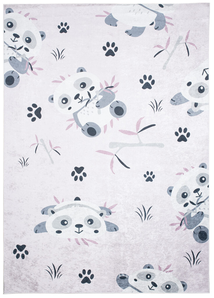 Tapis Emma Antidérapant Lavable Rose Gris Pandas
