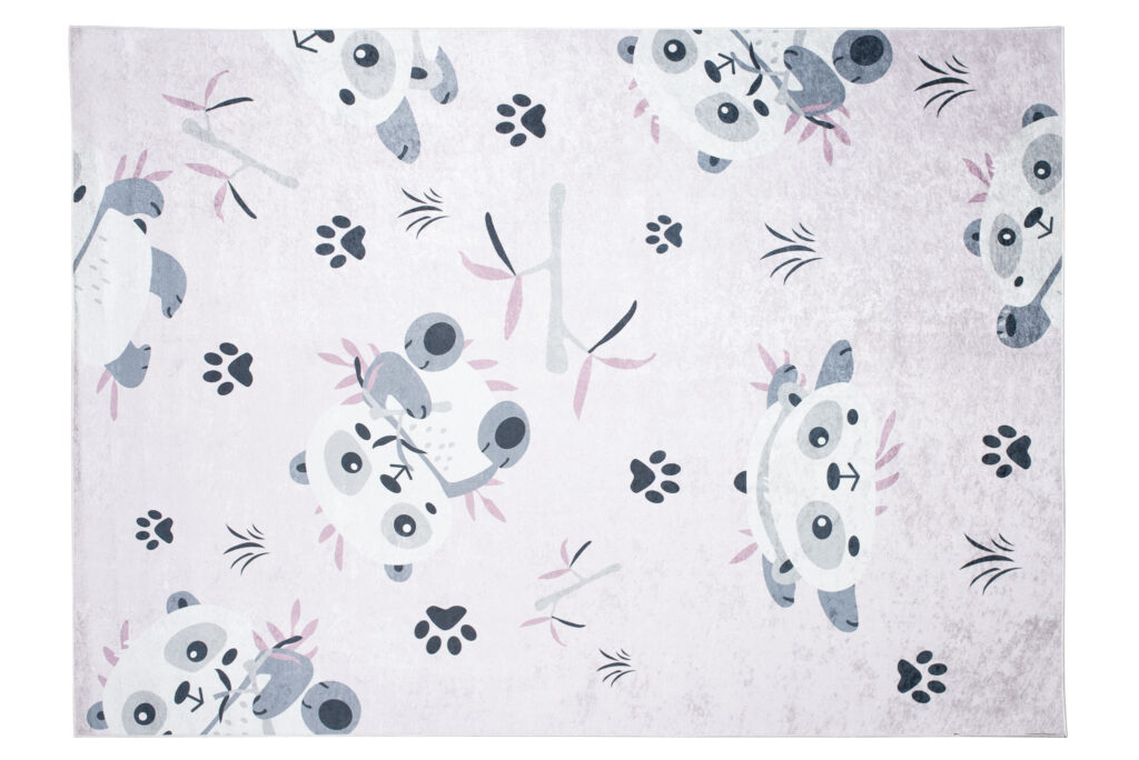 Tapis Emma Antidérapant Lavable Rose Gris Pandas