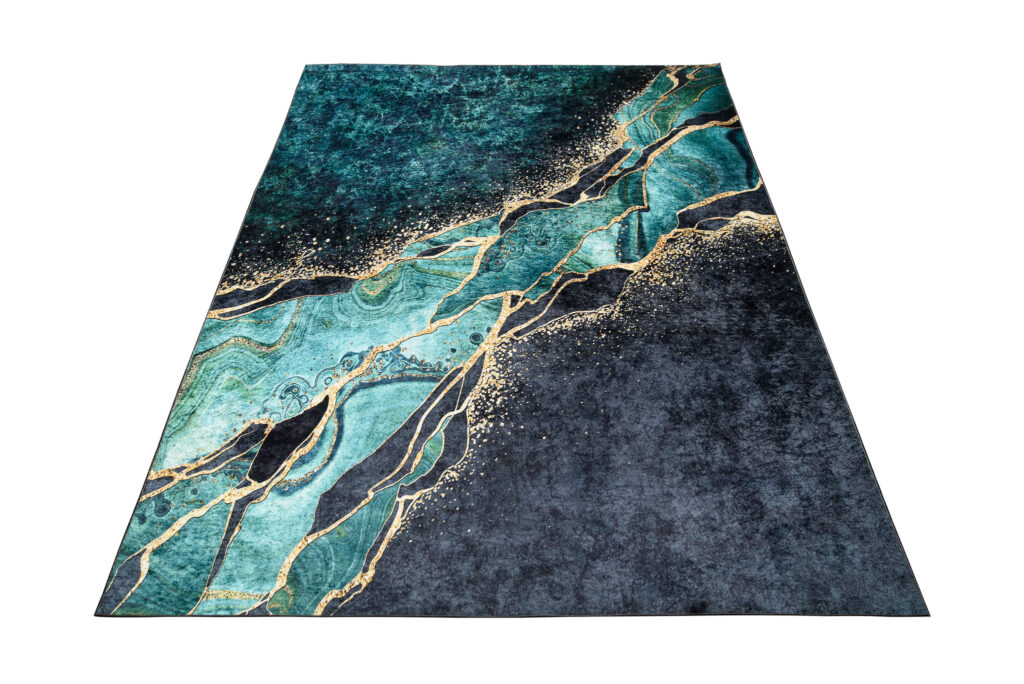 Tapis Toscana Abstrait Vert Foncé Or Antidérapant