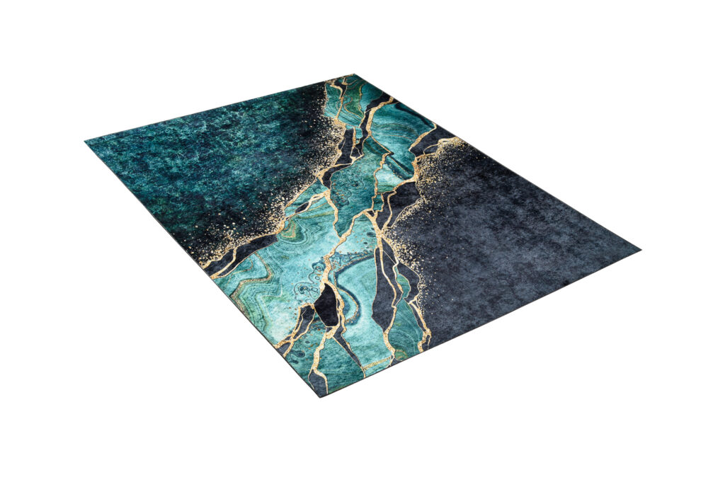 Tapis Toscana Abstrait Vert Foncé Or Antidérapant