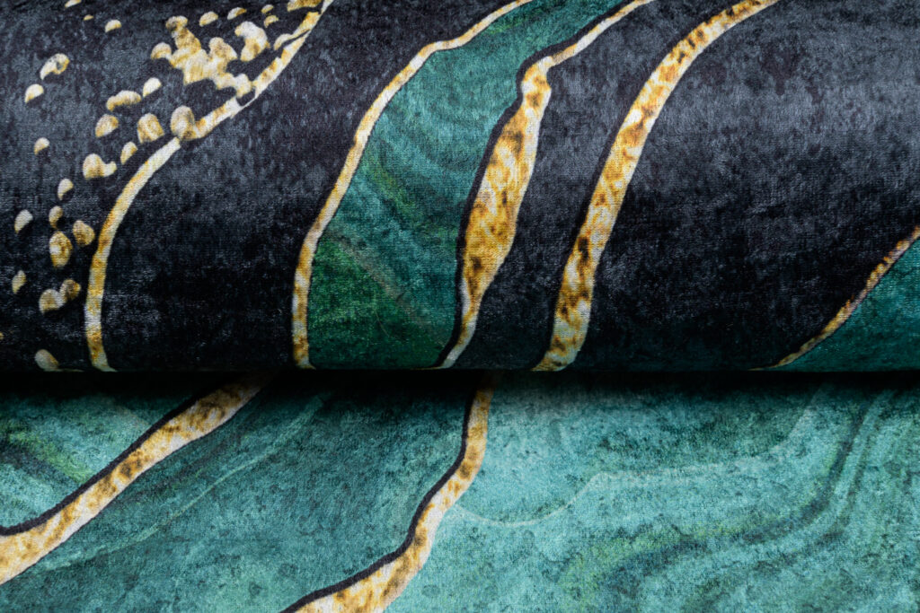 Tapis Toscana Abstrait Vert Foncé Or Antidérapant
