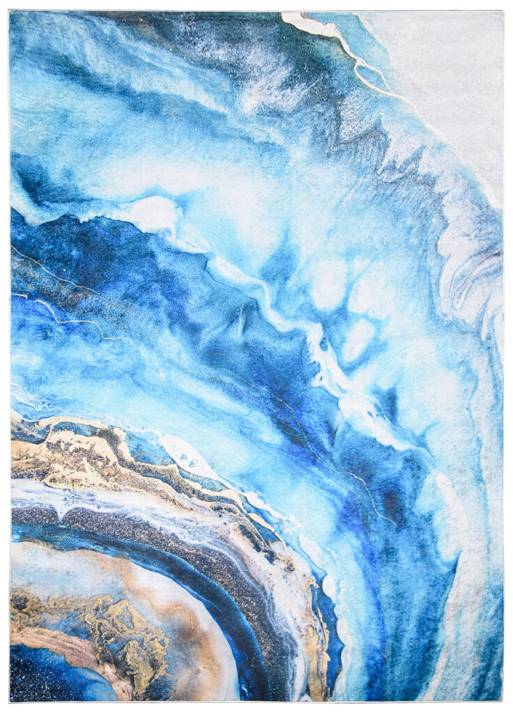Tapis Toscana Bleu Or Abstrait Vagues