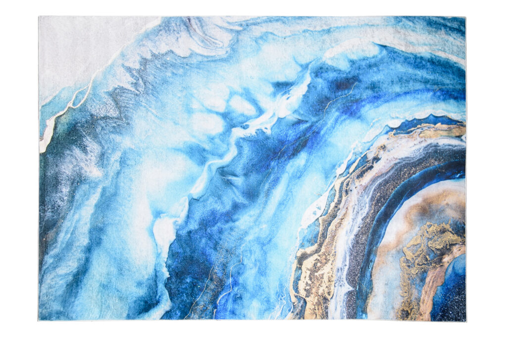 Tapis Toscana Bleu Or Abstrait Vagues