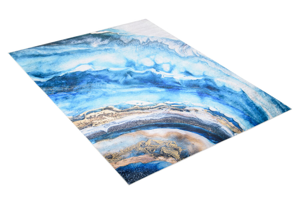 Tapis Toscana Bleu Or Abstrait Vagues