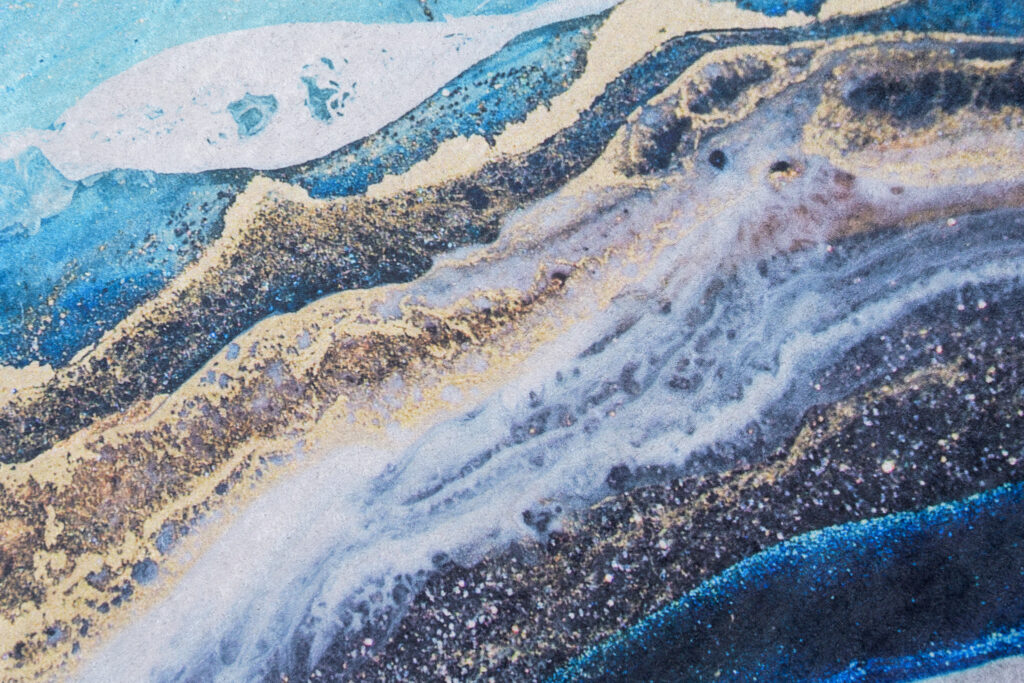 Tapis Toscana Bleu Or Abstrait Vagues