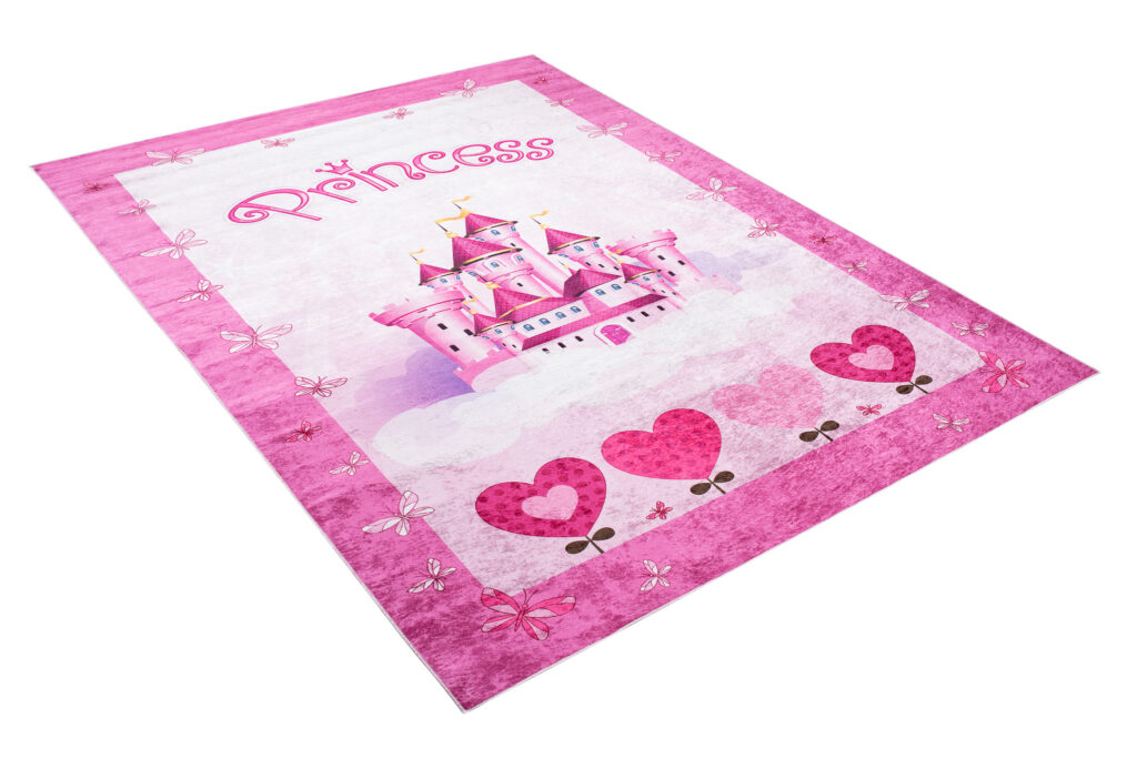 Tapis Emma Enfant Rose Château de Princesse Antidérapant