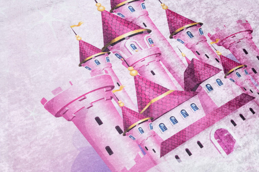 Tapis Emma Enfant Rose Château de Princesse Antidérapant