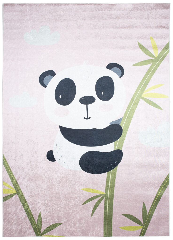 Tapis Emma Antidérapant Lavable Rose Panda Bambou