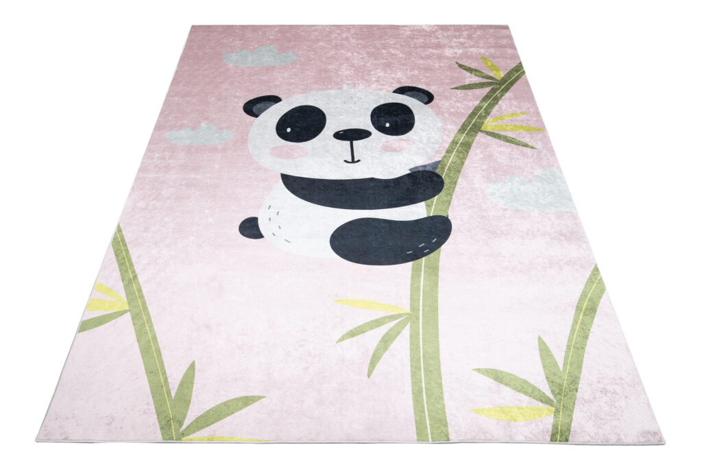 Tapis Emma Antidérapant Lavable Rose Panda Bambou