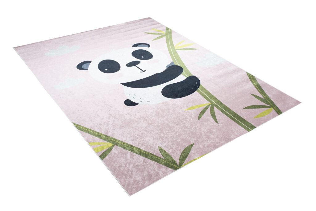 Tapis Emma Antidérapant Lavable Rose Panda Bambou