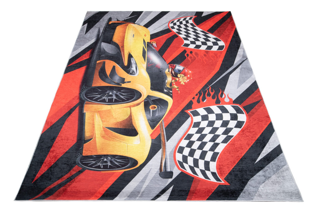 Tapis Emma Enfant Noir Rouge Course Antidérapant