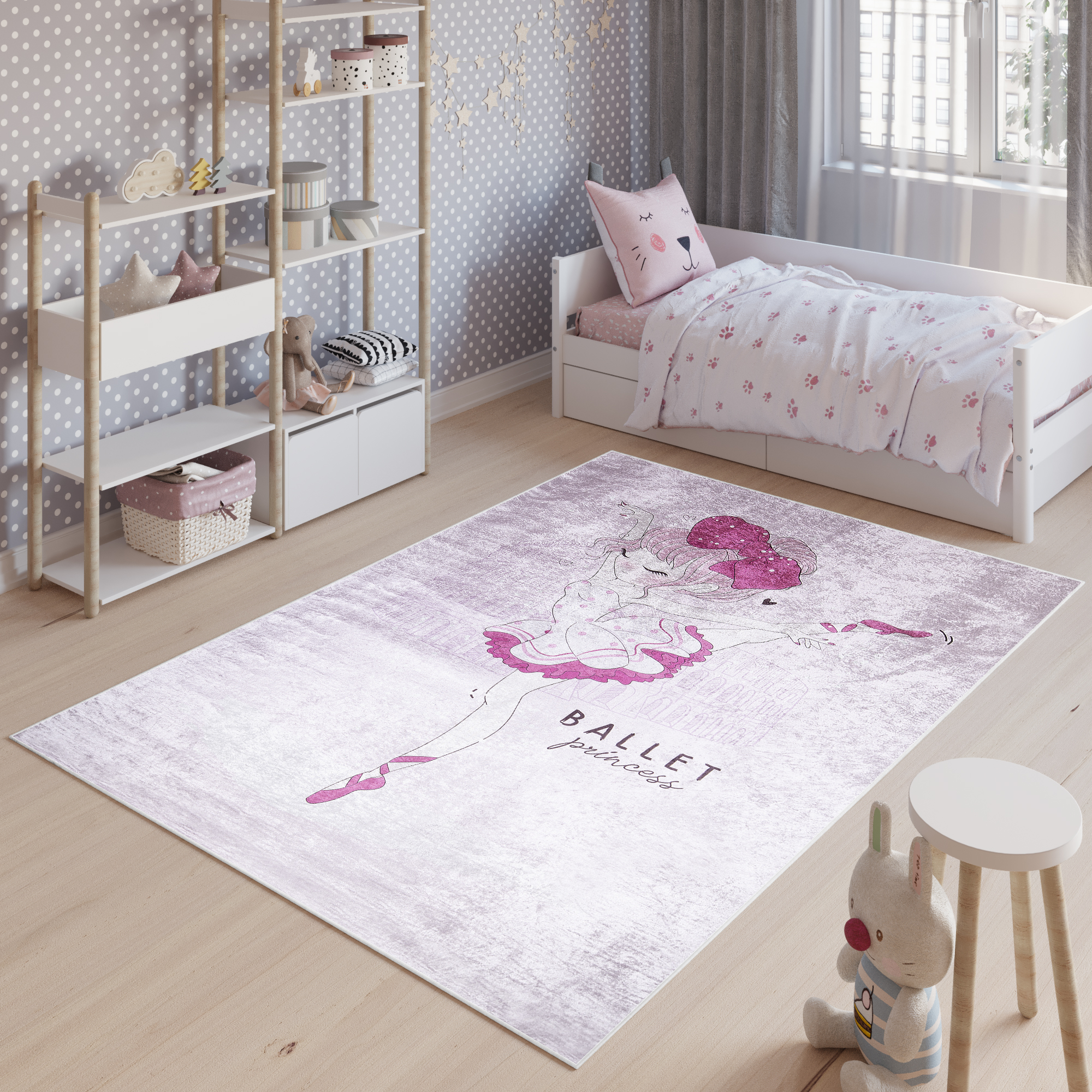 Tapis Emma Enfant Rose Danseuse de Ballet Antidérapant