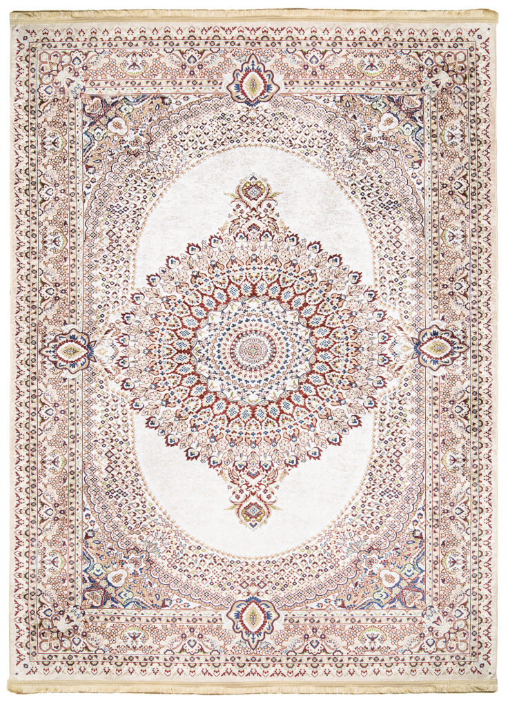 Tapis Victoria à Franges Crème Multicolore Rosette