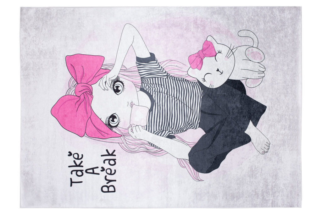 Tapis Emma Enfant Gris Fille Chat Antidérapant