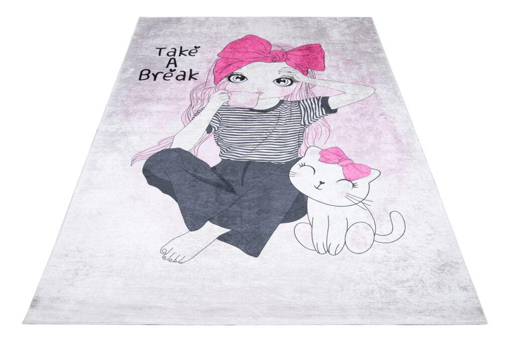 Tapis Emma Enfant Gris Fille Chat Antidérapant