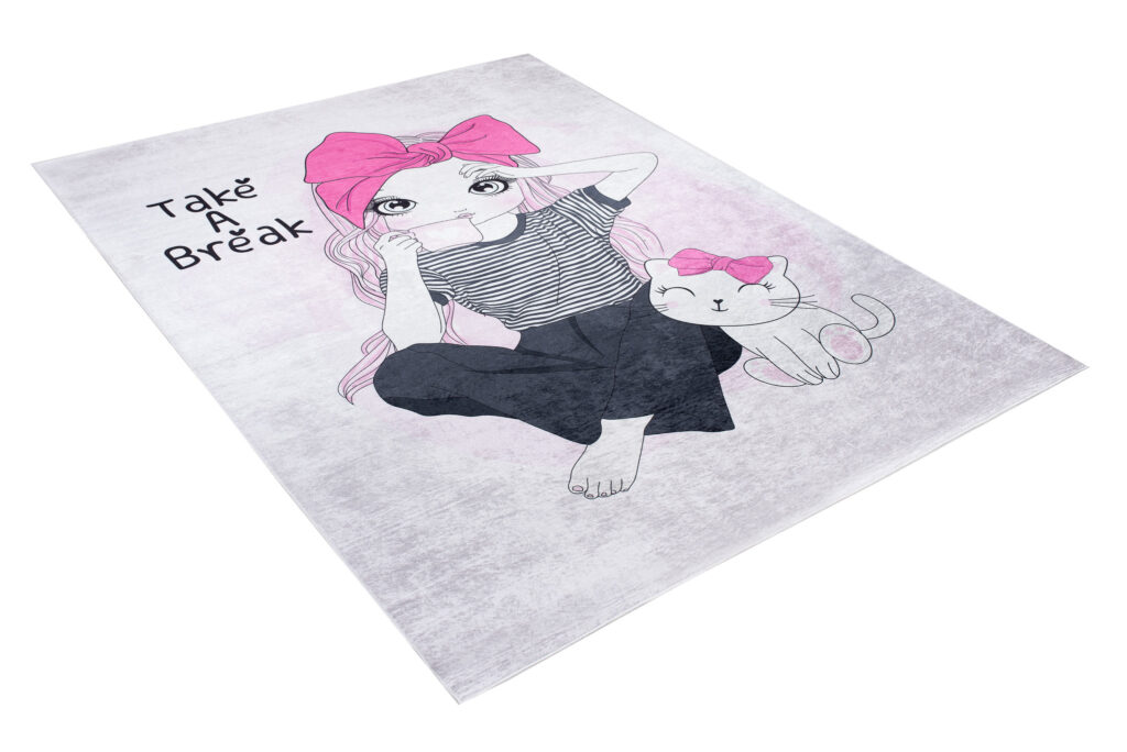 Tapis Emma Enfant Gris Fille Chat Antidérapant
