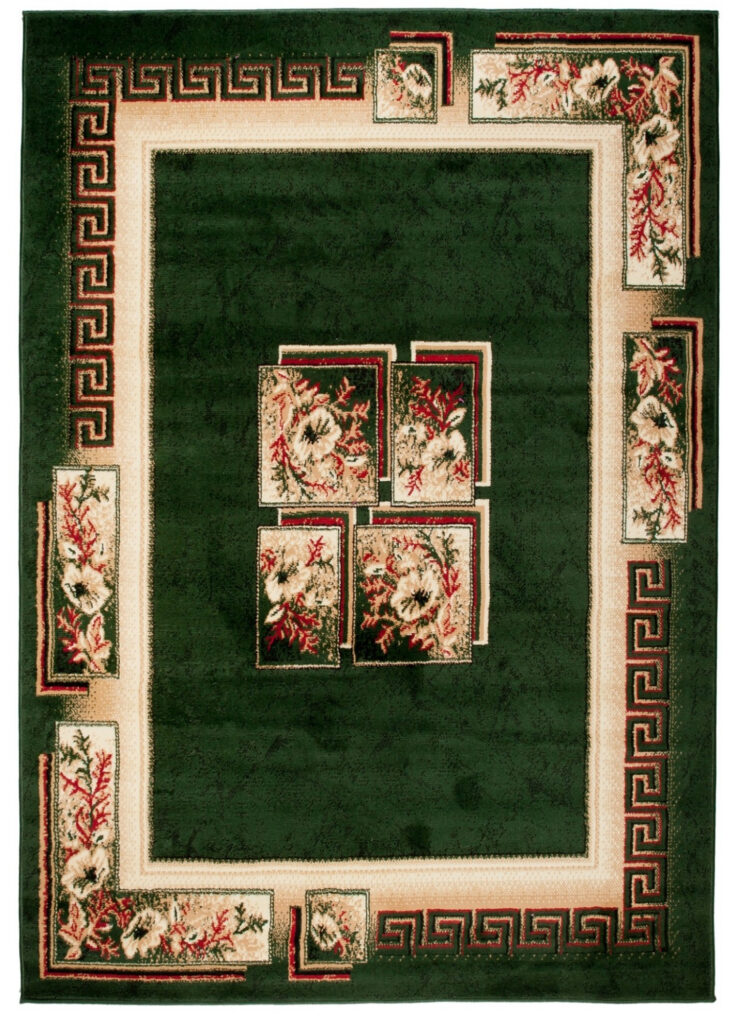 Tapis Atlas Vert Beige Classique Bordure