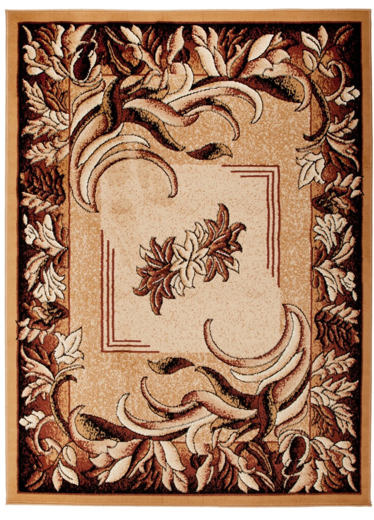 Tapis Atlas Beige Marron Classique Feuilles