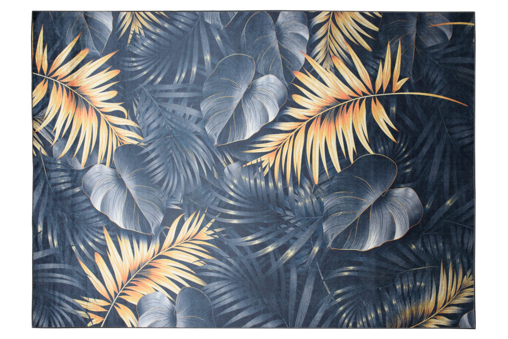 Tapis Toscana Moderne Bleu Motif Feuilles de Monstère