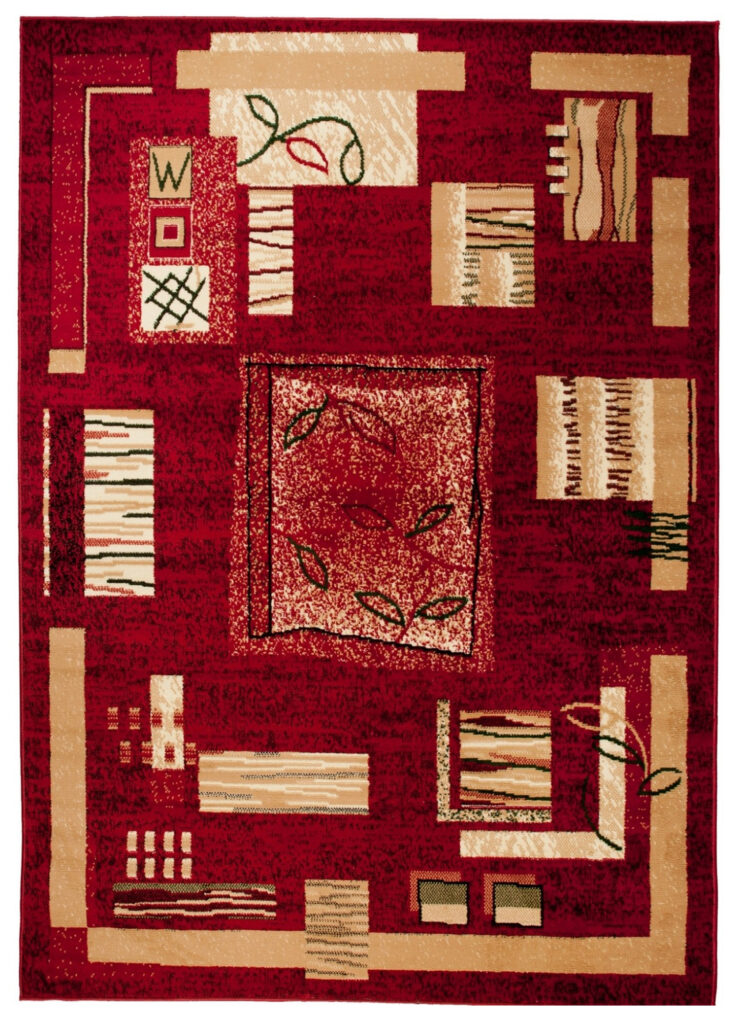 Tapis Atlas Rouge Beige Géométrique Feuilles